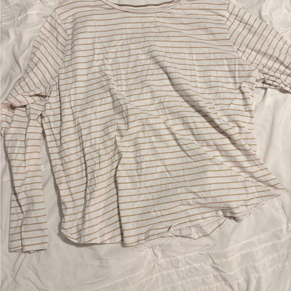 Sonoma Women's Long Sleeve Striped Tee - Cream and Tan
